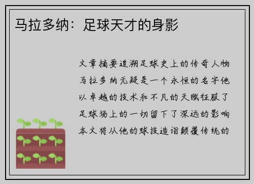 马拉多纳：足球天才的身影